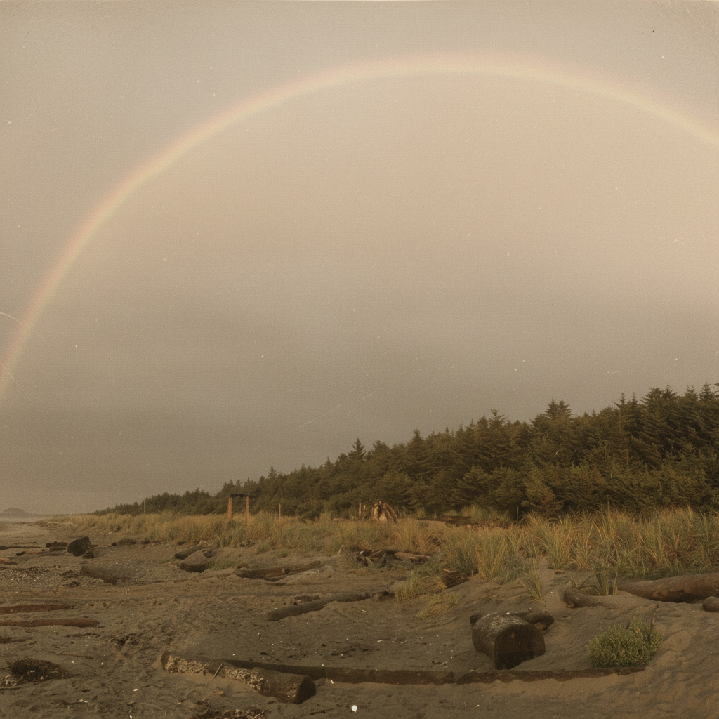 Make the image look like an old, faded film photo, blending naturally into the background.